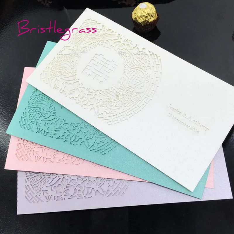 BRISTLEGRASS 10 Set Laser Cut Traditional Chinese Party Wedding Invitations Engagement Evening Invite Card Personalised Printing | Дом и сад