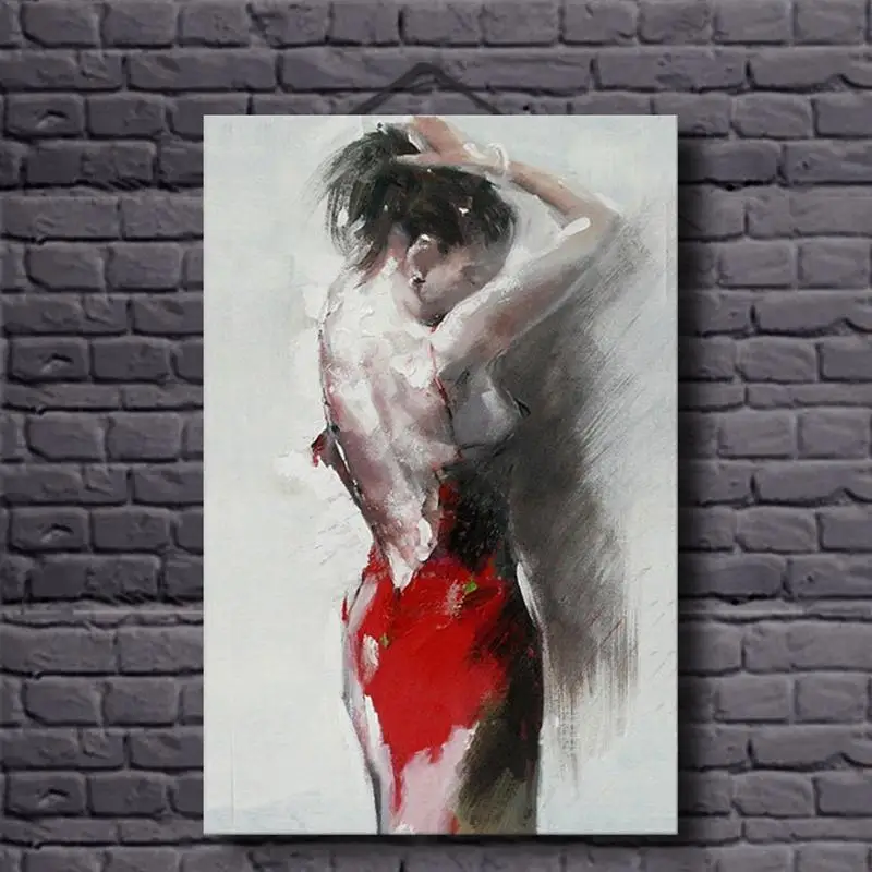 

Sexy Woman in Red Dress Oil Painting Decorative Pictures for Home Amazing Handwork Oil Canvas Painting for Living Room Decor Art