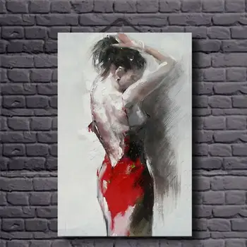 

Sexy Woman in Red Dress Oil Painting Decorative Pictures for Home Amazing Handwork Oil Canvas Painting for Living Room Decor Art