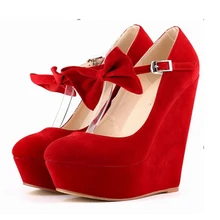 2016 Plus Size 34-42 Fashion Ladies Cute High Heels Sexy Wedges Shoe Comfort platform shoes Strappy Butterfly Women Shoes w822