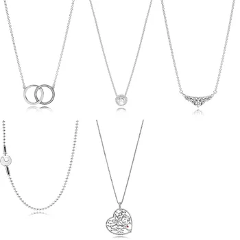 

5 Style 50 CM Authentic 925 Sterling Silver Necklaces Double Circle Heart Pendant Necklace Bracelets For Women Jewelry