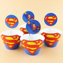 24 шт/лот детский душ Супермен кекс спрос среди детей с днем рождения мультяшное украшение бумажный торт поставки оберток