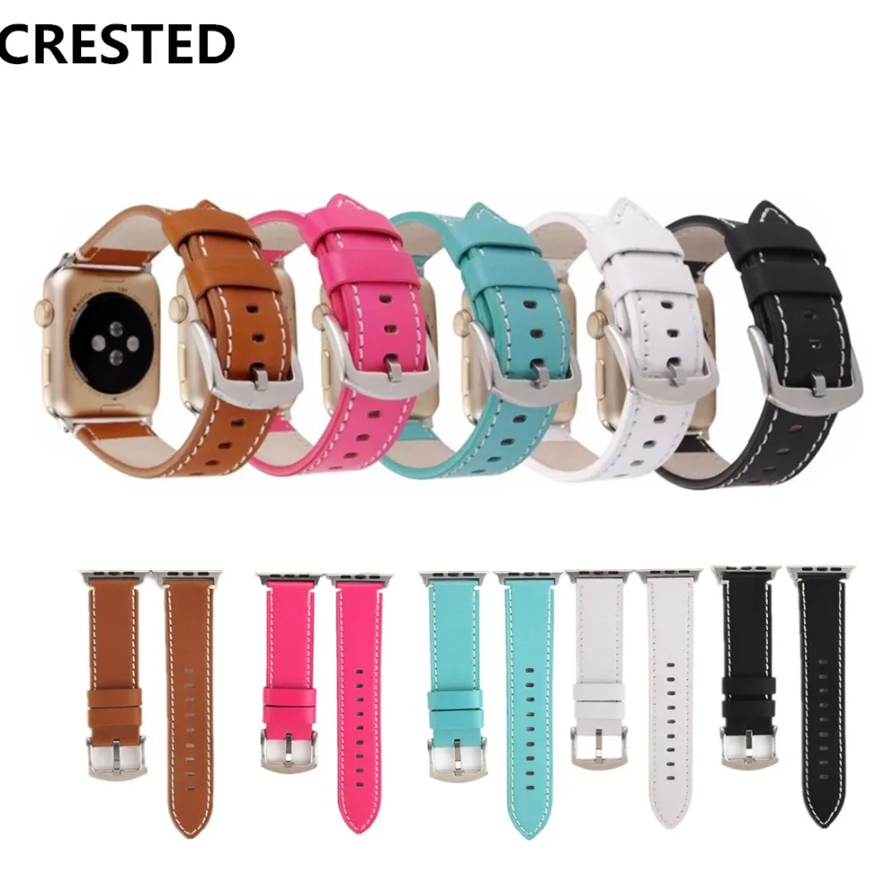 

CRESTED Genuine Leather strap For Apple Watch Band 38mm 42mm iwatch series 3 2 1 wrist Bands Bracelet belt watchband straps