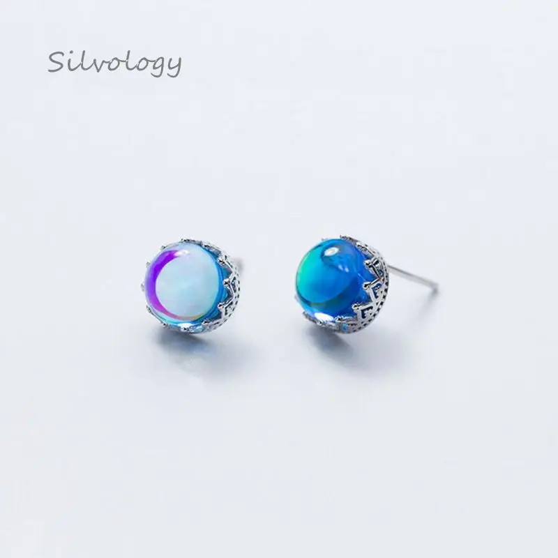 

Silvology 925 Sterling Silver Aurora Gradient Crystal Ladies Earrings Fantasy Island Elegant Stud Earrings Crystal Jewelry Gift