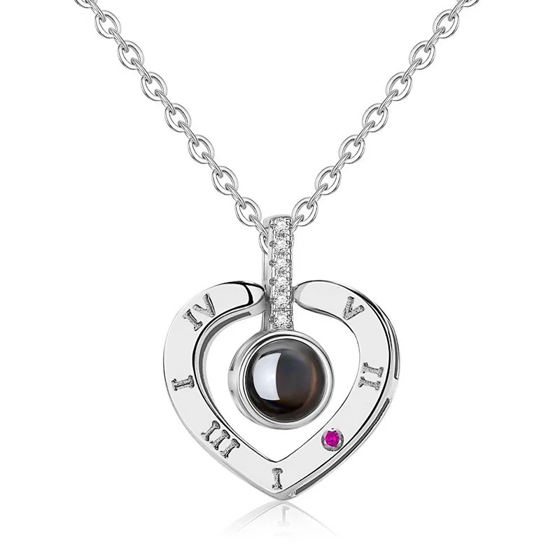

Rose Gold Silver i love you 100 language Necklace Projection Pendant Necklace Romantic Heart Memory Wedding Necklace Female