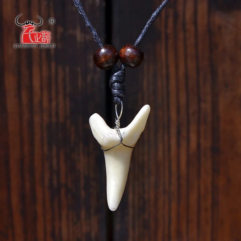 1PC Hawaii Surfer Jewelry Handmade Imitation shark teeth Pendant New Zealand Maori Tribal bone Choker WoMen's Men's Necklace