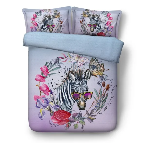 

Zebra Bedding set Floral Flower quilt duvet cover bed sheet sheets linen California King queen size full twin bed in a bag 4PCS
