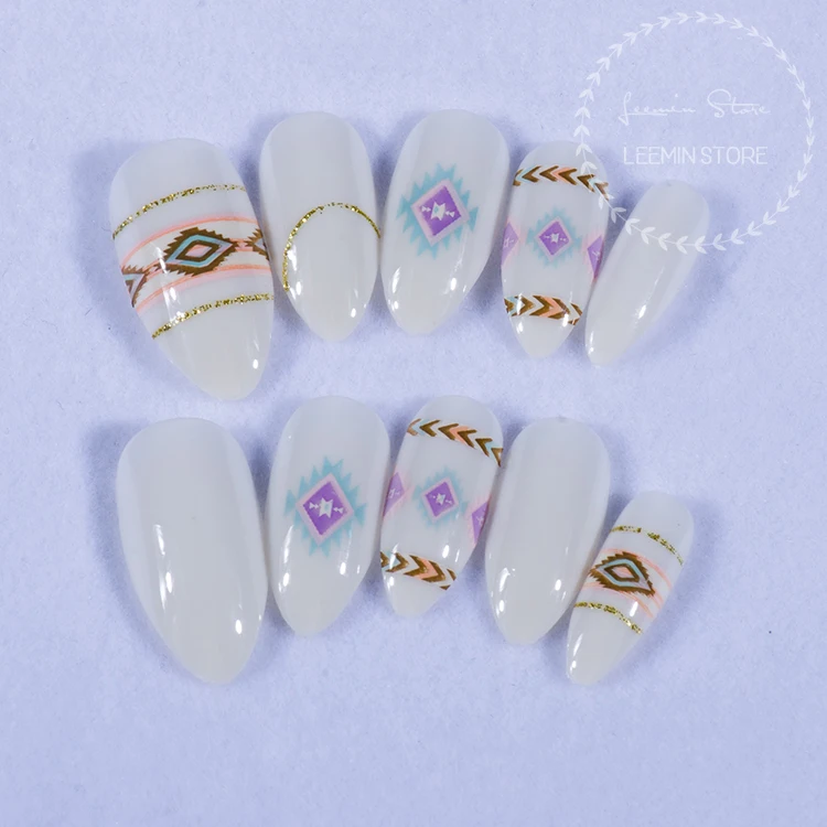 Buy Bohemia style nails white tip nails 24 pcs per set