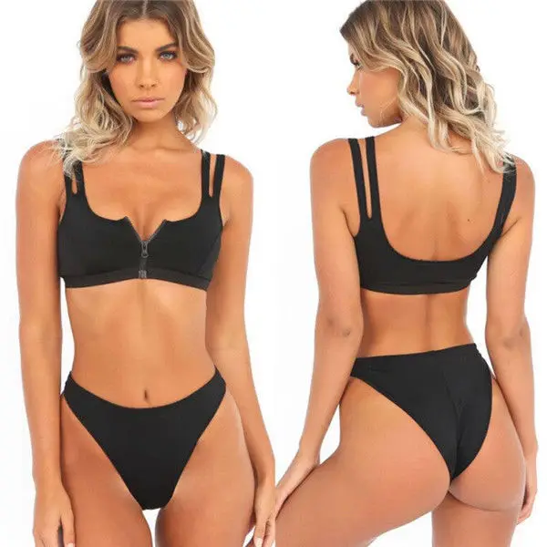 

2017 Two Piece New Sexy Women Black Bikini Set push up monokini Bra Swimwear Swimsuit Beachwear Bathing Suit Navy Style