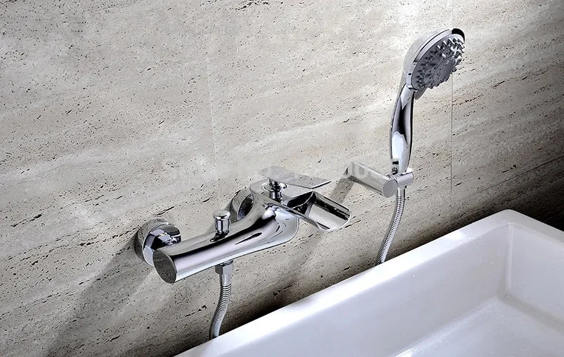 Высокое качество Новое поступление каскадные Смесители для ванной твердая латунь хромированная отделка настенное крепление; водопад кран для ванной