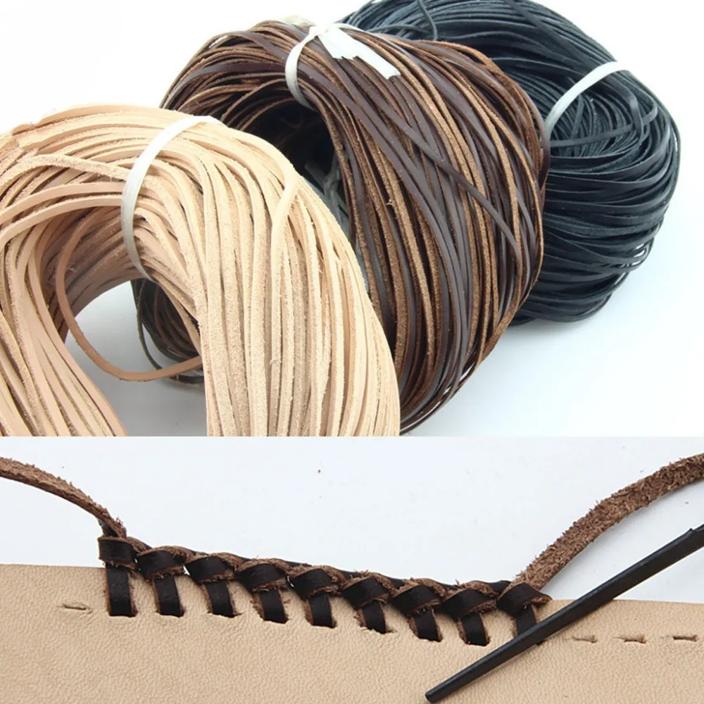 5m Black Real Leather Round Cord Thong Leather Thickness 2mm.