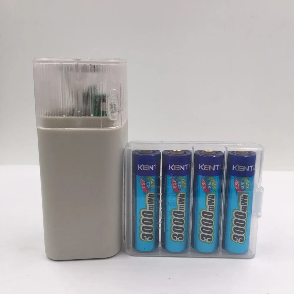 Günstige 4 stücke KENTLI 1,5 v 3000mWh Li polymer li ion lithium wiederaufladbare AA batterie batterien + 4 slots Ladegerät mit LED taschenlampe