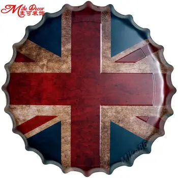 

[ Mike86 ] British Flag Bottle Cap Metal Painting Vintage Souvenir Friend Gift Party Store Wall House Decor 40 CM BG-60