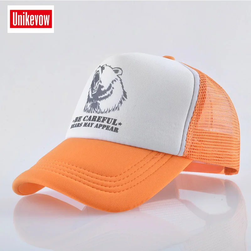 UNIKEVOW Bear printed Mesh Baseball Cap Men Summer Outdoor Sport Snapback Hat Women Racing Cap Hip Hop Casquette Skateboard - Цвет: Оранжевый