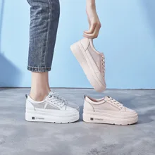 Маленькие белые туфли; коллекция года; сезон лето; женские кожаные туфли в стиле Харадзюку с сеткой на толстой подошве; женская обувь