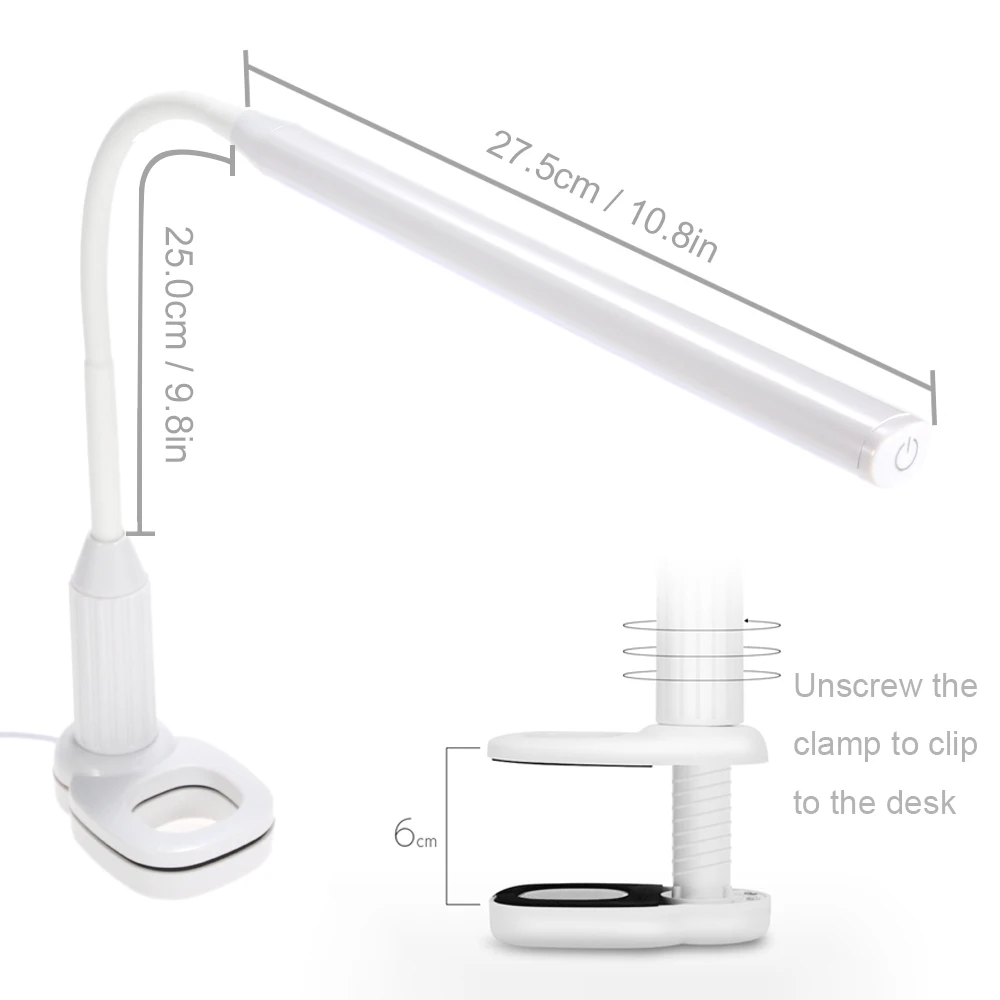 Модный светильник с зажимом, настольная лампа с плавной регулируемой яркостью USB, Регулируемая Гибкая лампа для чтения, настольная лампа, сенсорный светильник для книг