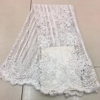 

Beautiful french net lace fabric with heavy beads and stones , embroidered lace trim african tulle lace fabric high quality F197