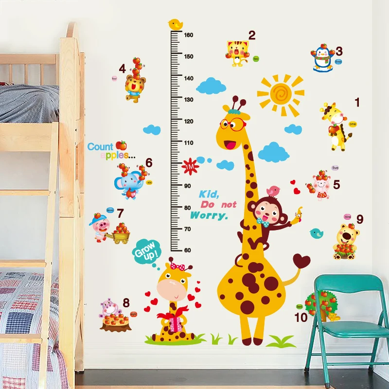 

[SHIJUEHEZI] Monkeys Giraffe Height Measure Wall Stickers DIY Apples Animals Mural Decals for Kids Rooms Baby Bedroom Decoration
