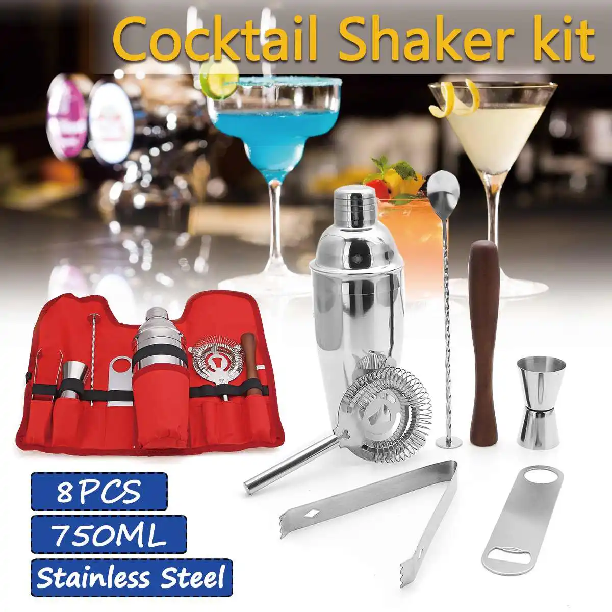 

8Pcs/Set Multi-specification Bartender Kit Cocktail Shaker Mixer Drink Browser Whiskey Martini Mixing Bar Tool 350ML-800ML