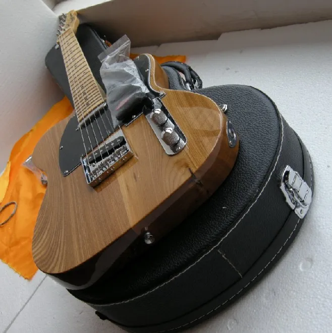 

China guitar factory custom new natural color Elm body tel Electric Guitar with case Free shipping 7yue2
