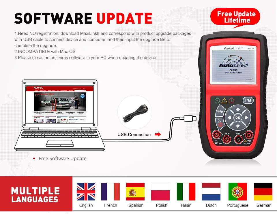 Autel Автоссылка AL539B OBDII сканер Автомобильный Электрический тестовый Инструмент OBD 2 Автомобильный диагностический код считыватель тест батареи er PK al539