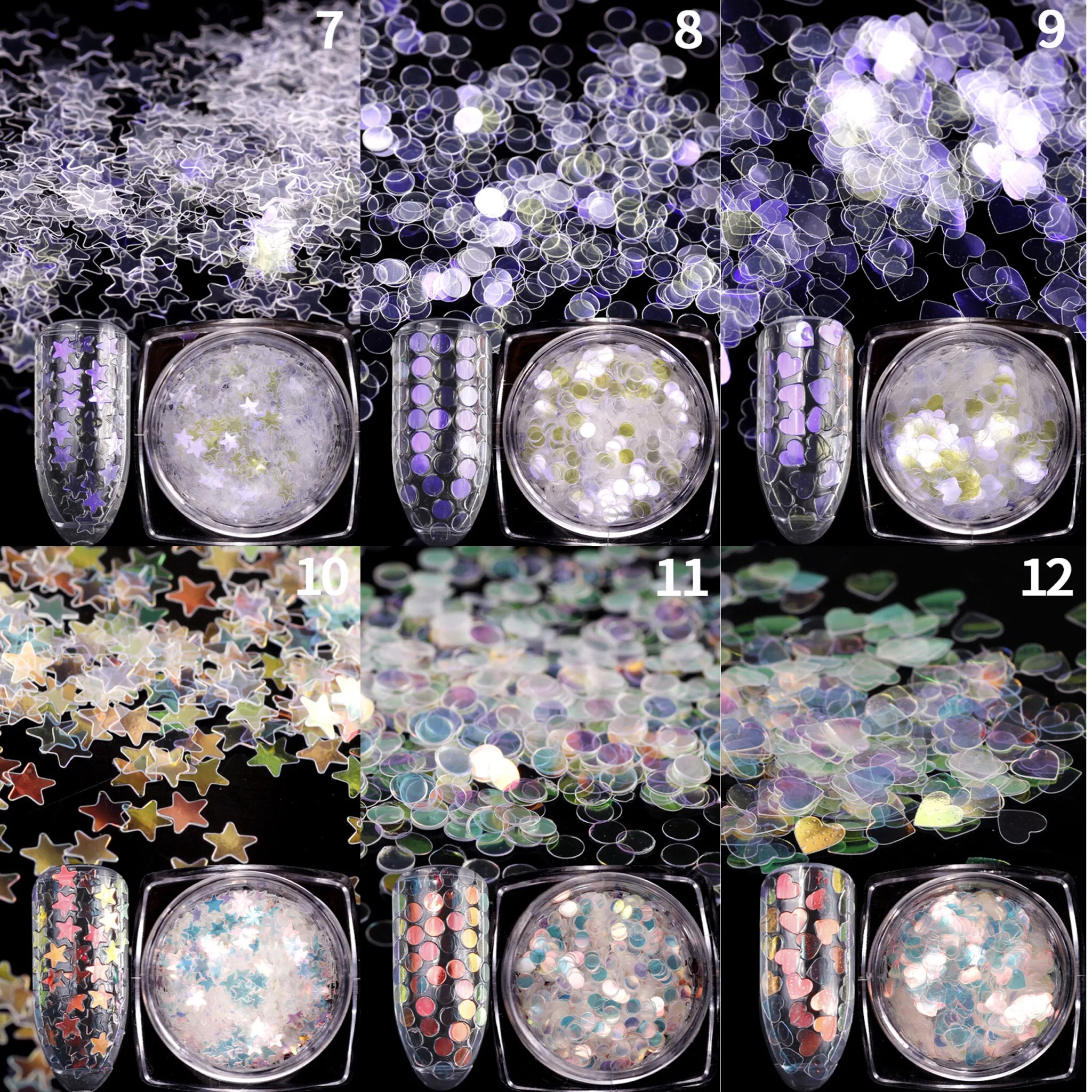 Сердце круг звезда украшение смешанный размер мульти форма голографическое искусство ногтей блестки Лазерная прозрачность сверкающие тонкие блестки для ногтей