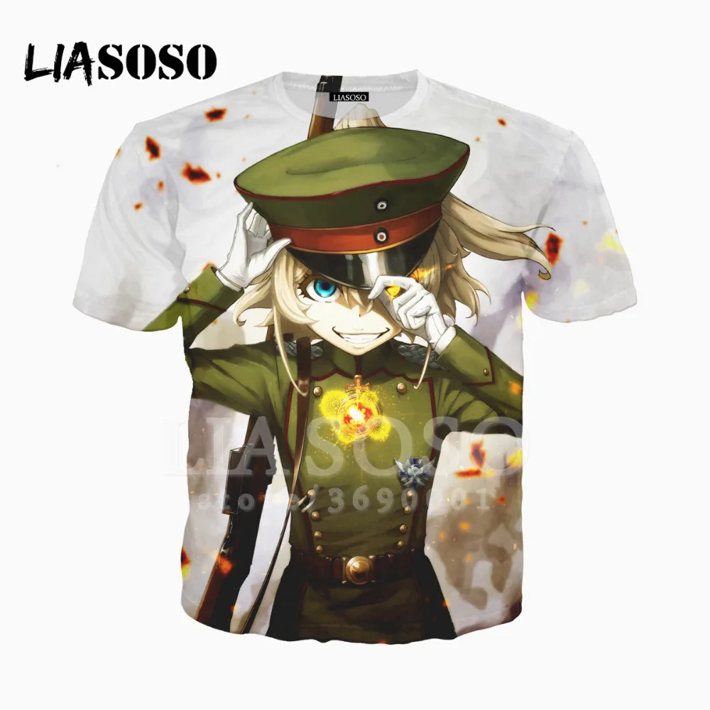 LIASOSO, 3D принт, для женщин и мужчин, японское аниме, Youjo Senki Tanya Degurechaff, футболка, летняя футболка, хип-хоп пуловер, короткий рукав, X1575