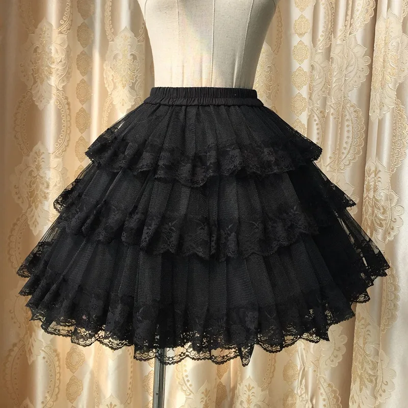 Милая Белая/черная юбка для костюмированной вечеринки; трехслойная кружевная юбка в стиле Лолиты; юбка-пачка;