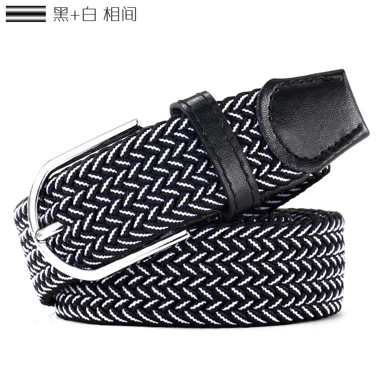 Fashion men Women Woven casual Stretch Belt Elastic Belts For Jeans knitted Pin Buckle belts men Modeling cinturon harajuku - Цвет: Black White