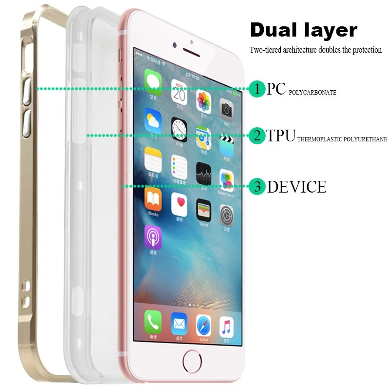 Portefeuille For iPhone 7 plus Case Shockproof PC TPU Protective Shock Proof Luxury Gold Cover For Phone 7plus Coque Accessories (45)