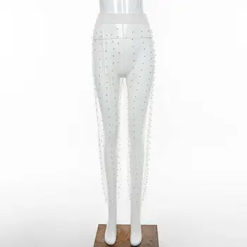 

New Summer Women Pearl Dot Lace Mesh Perspective High Waist See-through Long Beach Pencil Pants Trousers