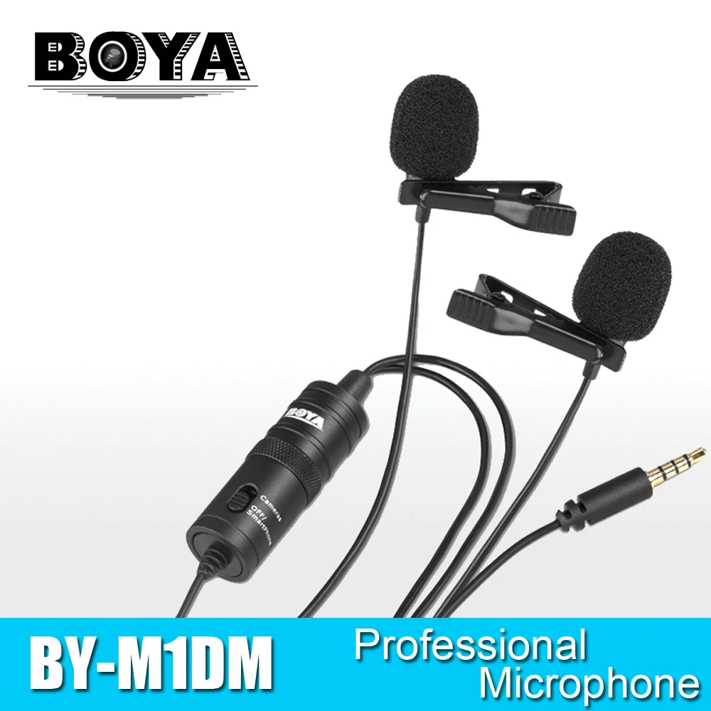 BOYA BY M1DM Microphone with 6M Cable Dual Head Lavalier Lapel Clip on