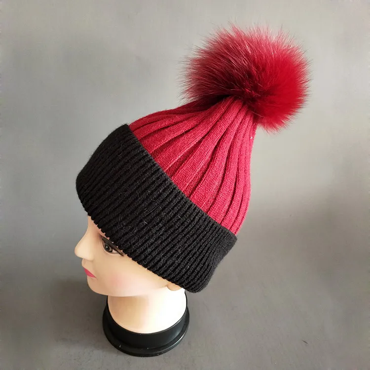 [Rancyword] Вязаная кашемировая шапка, шапки из натурального меха, Высококачественная меховая шапка Skullies, шапка для девочек, зимние шапки для женщин RC1226 - Цвет: Wine red fox ball