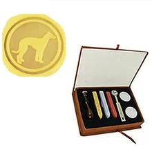 Винтаж борзая уиппет собака индивидуальный логотип свадебные приглашения Воск уплотнительное штамп Щупы для мангала ложка подарочная коробка комплект