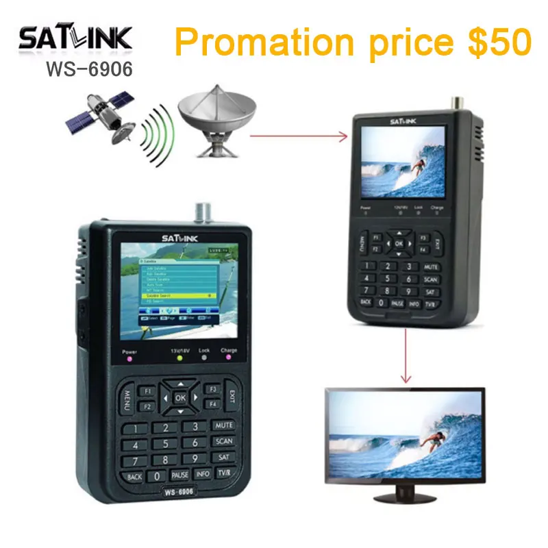 Satlink WS-6906 3,5 дюйма ЖК-дисплей DVB-S 1080 P HD цифровое спутниковое метр сигнал автоматический поиск канала ТВ + спутникового радио Finder
