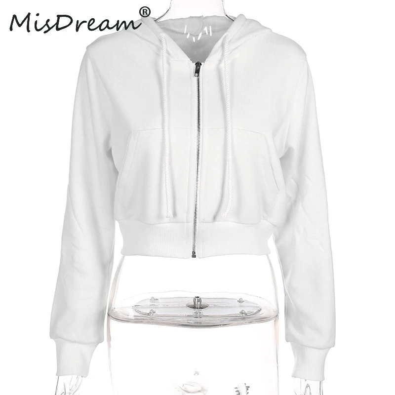 MisDream Baseball White Hooded Coats Jackets Womens Outerwear Autumn Cropped Zipper Up Sport Jackets Women Casual Coats Crop Top Coats