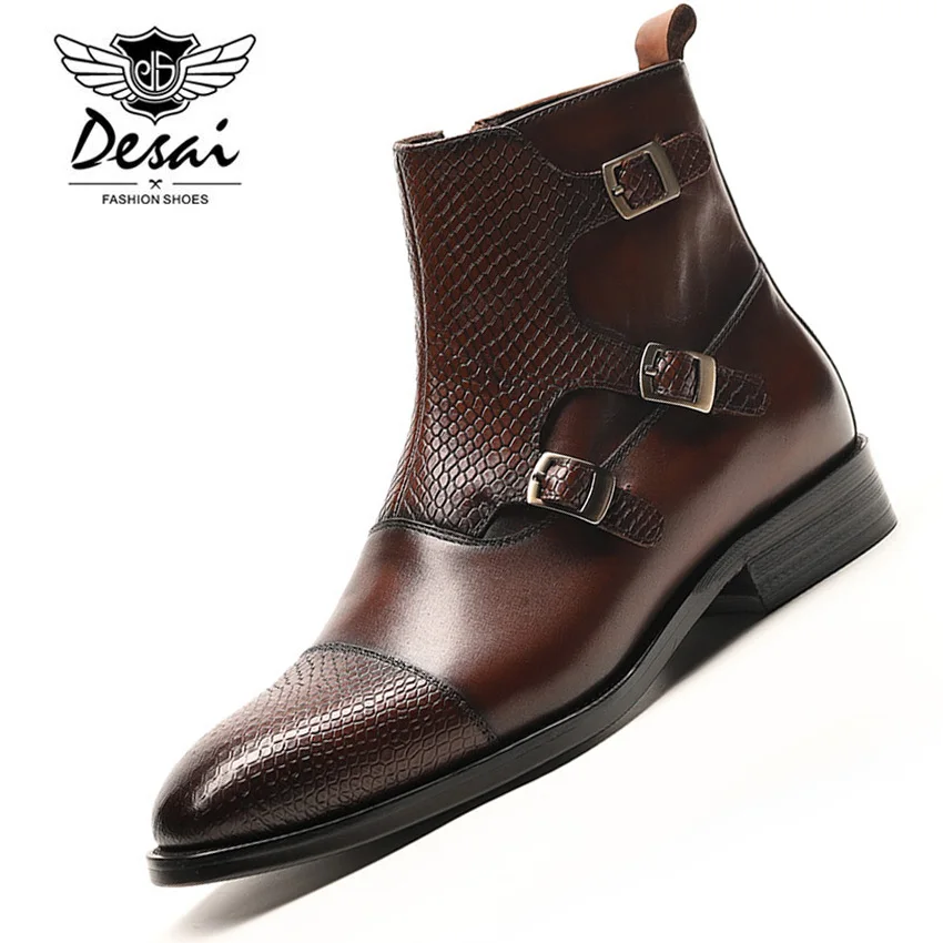 DESAI Luxury Brand Full Grain Leather Business Office Formal Boots Men