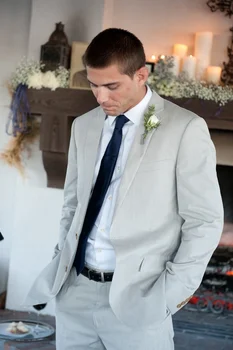 Najtaniej Najnowsze Wzory Płaszcz Pant światła Szary Mężczyźni Garnitur Garnitury ślubne Dla Mężczyzn Plaża Pan Młody Blazer Slim Fit 2 Sztuka Smoking Terno Masculino