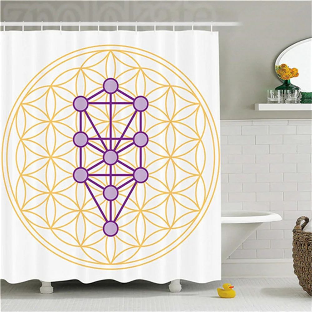 

Sacred Geometrty Decor Shower Curtain Life Seed with Angle Pyramid Divine Golden Section Ratio Design Bathroom Decor Set with