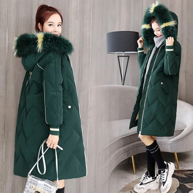 Doudoune De Duvet Femme Nouvelle Dark Manteau Longue D'hiver Chaud Lâche Green Canard Haute Qualité peanut Fourrure Grand Épaissir 2018 Col Blanc Veste Femmes black wrzCw