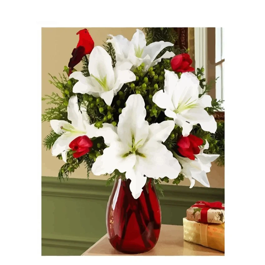 DIY Digital Painting By Numbers Package Red vase oil painting mural