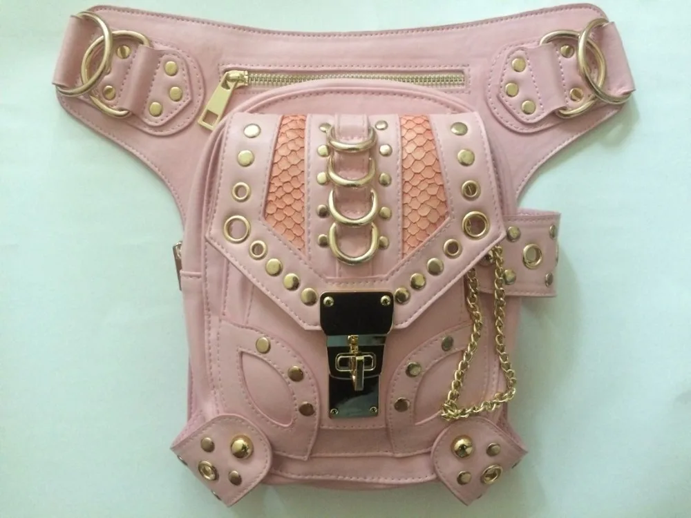 Fklee Ladys Rock Style Vintage Waist Leg Bag and Mask Set Steampunk School Girls Cosplay Costumes Phone Purse Handbag