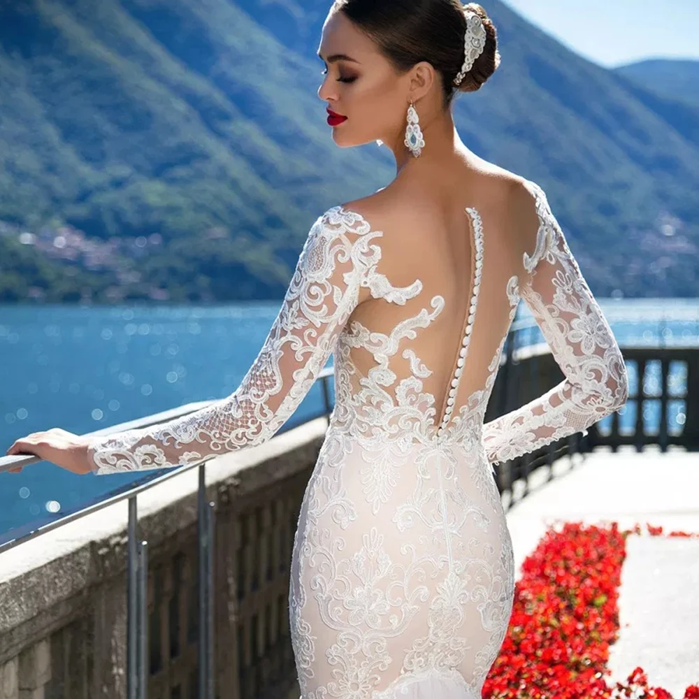 2019 Vestido de Casamento Luxury Mermaid Wedding Dress Long Sleeve Sexy Vestido de Noiva Sereia See Through Back Abito Sposa 2019 Vestido de Casamento Luxury Mermaid Wedding Dress Long Sleeve Sexy Vestido de Noiva Sereia See Through Back Abito Sposa