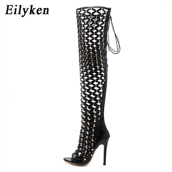 

Eilyken 2020 New Summer Women shoes high heel Sexy Rivet Women thigh high Over the knee Boots Woman Peep toe Gladiator Sandals