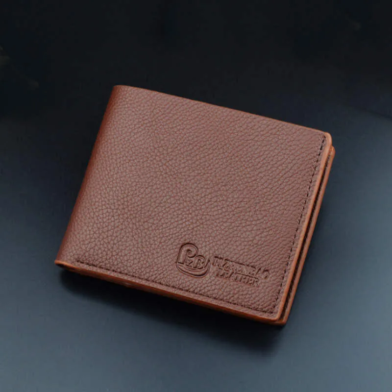 

Men Short Wallet Casual Simple Male Solid Color Litchi Grain Letter Design Square Two-Fold Practical Soft PU Leather Purse B004