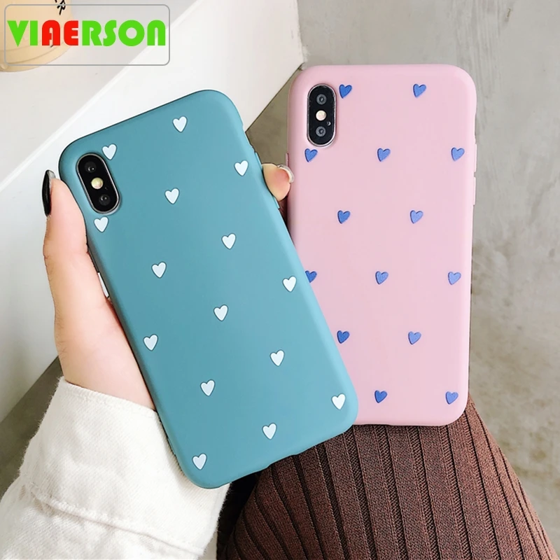 Hot Case For iPhone XS Max XR 6 6S 7 8 Plus Full Body Soft TPU Blue &amp Pink Heart Phone Back Cover Cases Bags Gift |