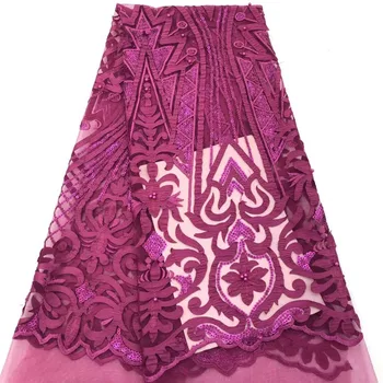 

NEW African Mesh Lace Fabrics 2019 High Quality Nigerian French Swiss voile Tulle Beaded With Sequins Lace Fabrics 5 Yards A1657