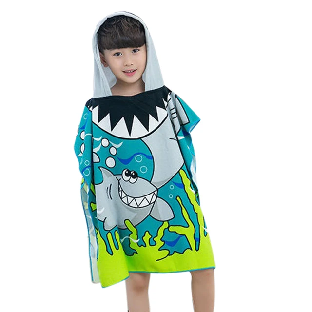 shark fish pattern beach towel kids hooded cloak cartoon baby boys
