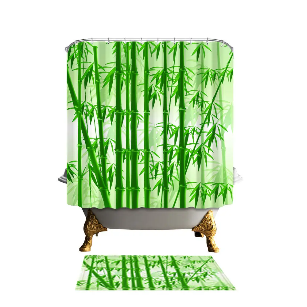 Shower Curtains Green Bamboo Forest Fresh Bathroom Curtain Polyester