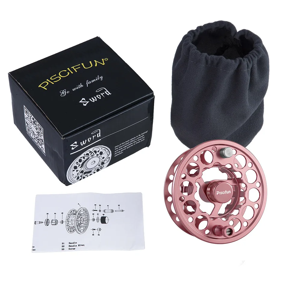 Carretel de Reposição Material da Liga Piscifun Rosa Espada Voar Usinado Alumínio 3 - 4 5 6 7 8 Mosca Carretel Extra Cnc 5 Piscifun rosa espada voar carretel de reposição